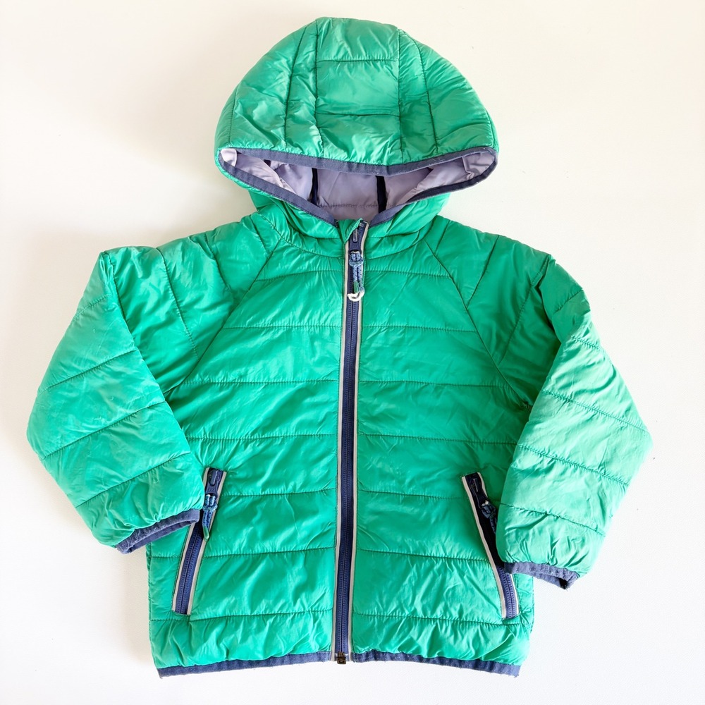 Mini Boden Kids Green Packable Puffer Jacket Gorpcore Quilted Coat Size 2-3Y